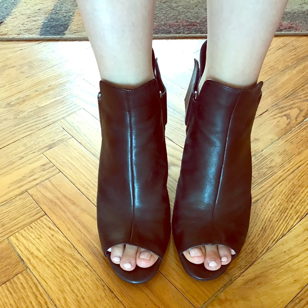 Very cute open toe leather booties/heels